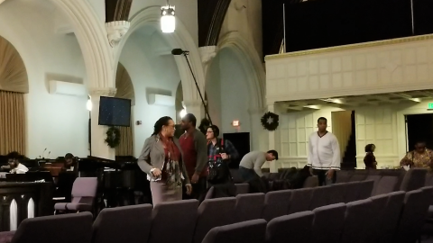 Cast and Crew looks for good angles at Bethel A.M.E.